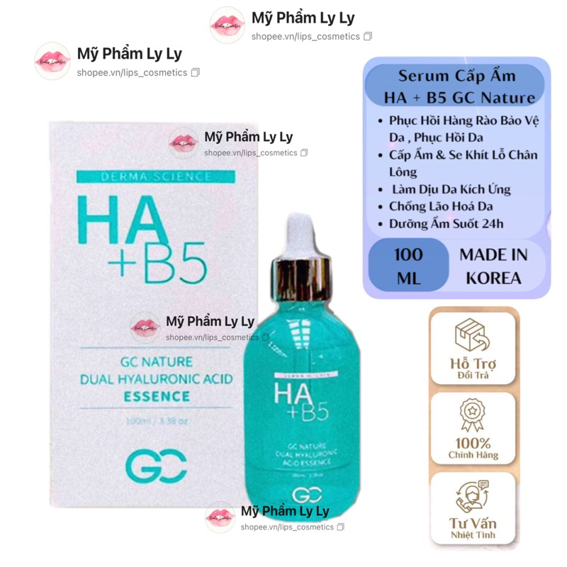 Serum Cấp Ẩm Phục Hồi Da HA + B5 GC Natura Dual Hyaluronic Acid Essence 100ml Hàn Quốc