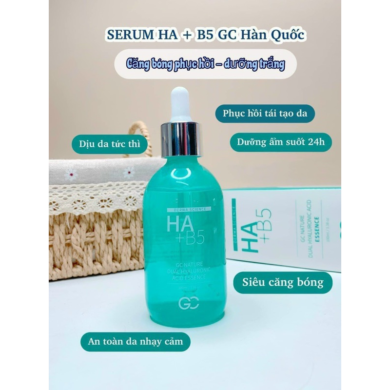 Serum Cấp Ẩm Phục Hồi Da HA + B5 GC Natura Dual Hyaluronic Acid Essence 100ml Hàn Quốc