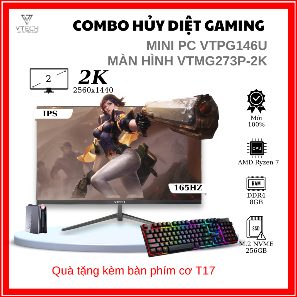 Bộ pc gaming full bộ VTECH + Màn hình 27 inch + mini pc VTPG146U, AMD ...