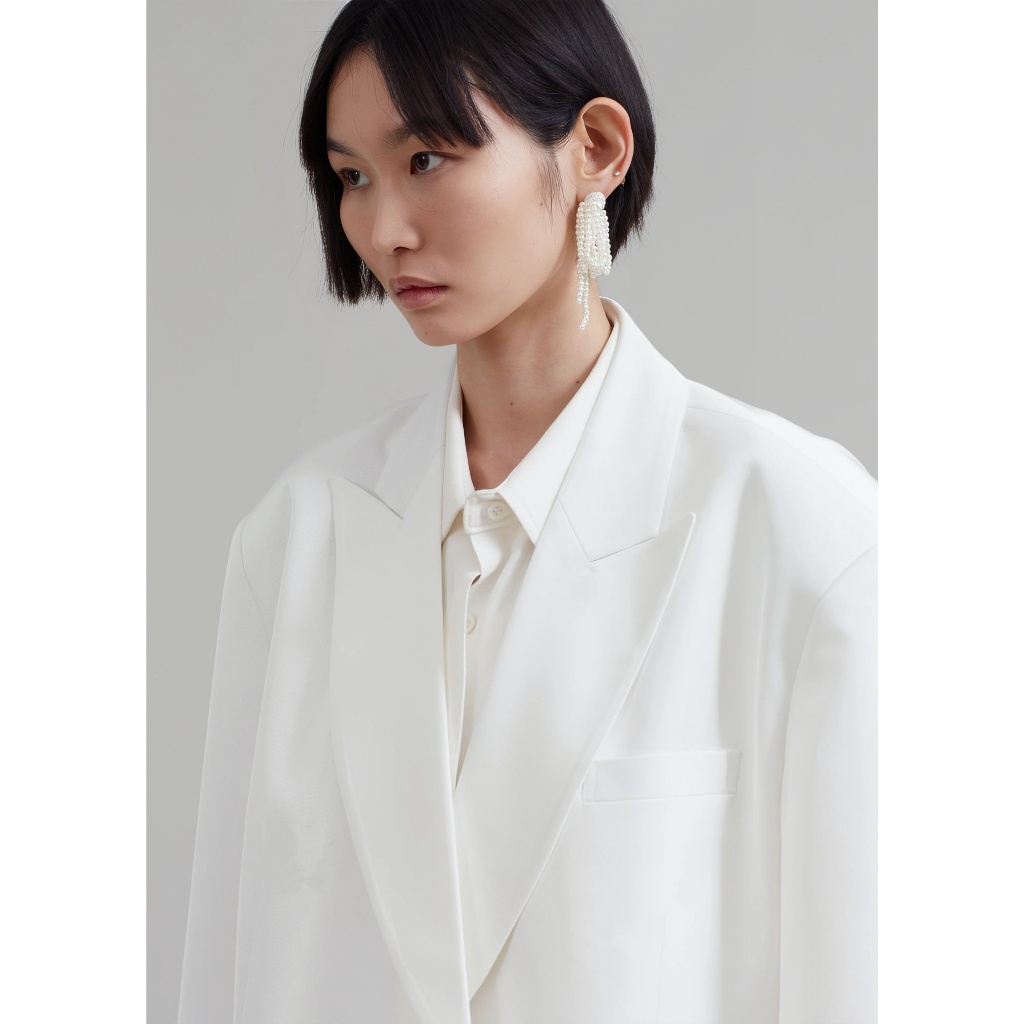 Áo blazer nữ [MAY THEO SỐ ĐO] - áo khoác vest - chất liệu cao cấp, 2 lớp-lót lụa, màu trắng tuyết