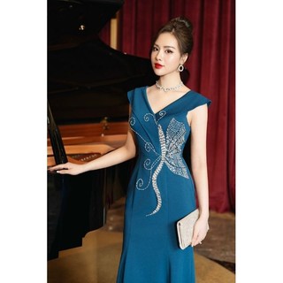 Đầm váy dạ hội thiết kế đuôi cá kết pha lê hồ điệp tặng hoa tai