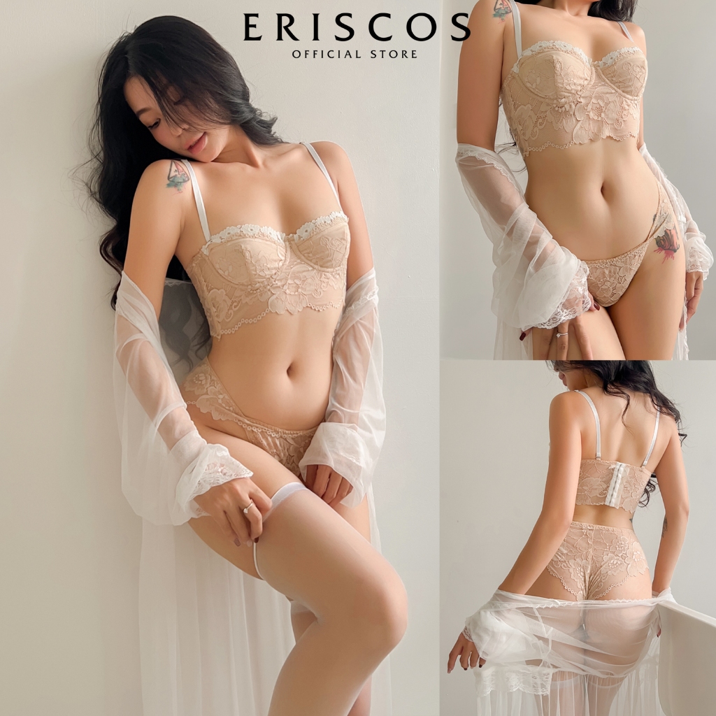 Bra Ren Corset Gợi Cảm Sang Chảnh Nu Mix Trắng Cup Ngực Có Gọng Nâng Có Mút Lót Lắp Rời Eriscos