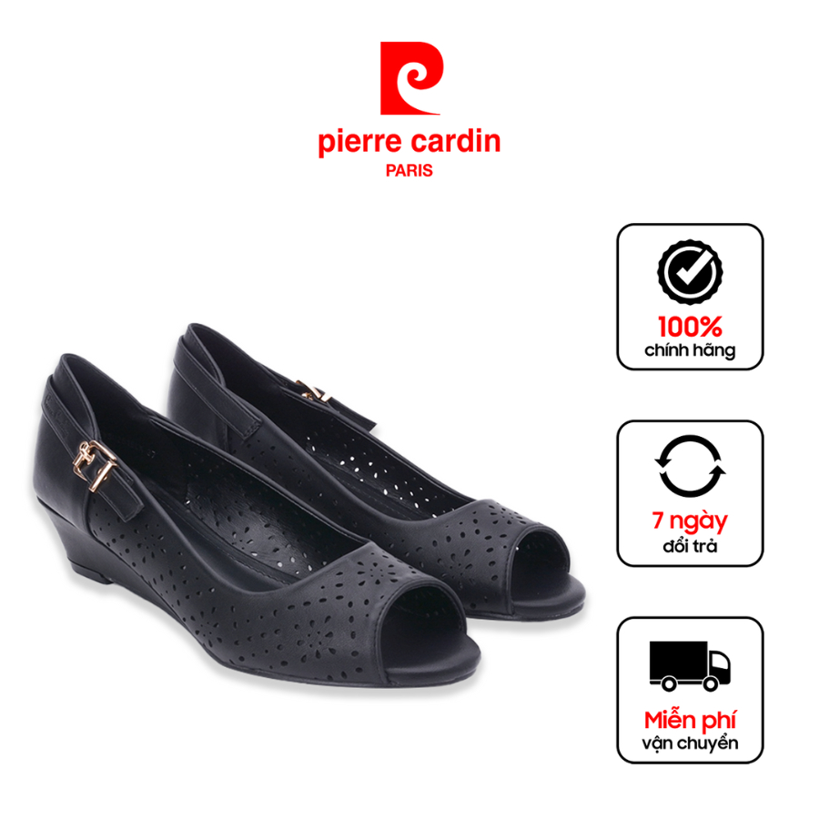 Ảnh Sandal nữ Pierre Cardin da PU cao cấp,đế cao 3cm, họa tiết hoa, có khóa cài, không gây đau chân - 251 1