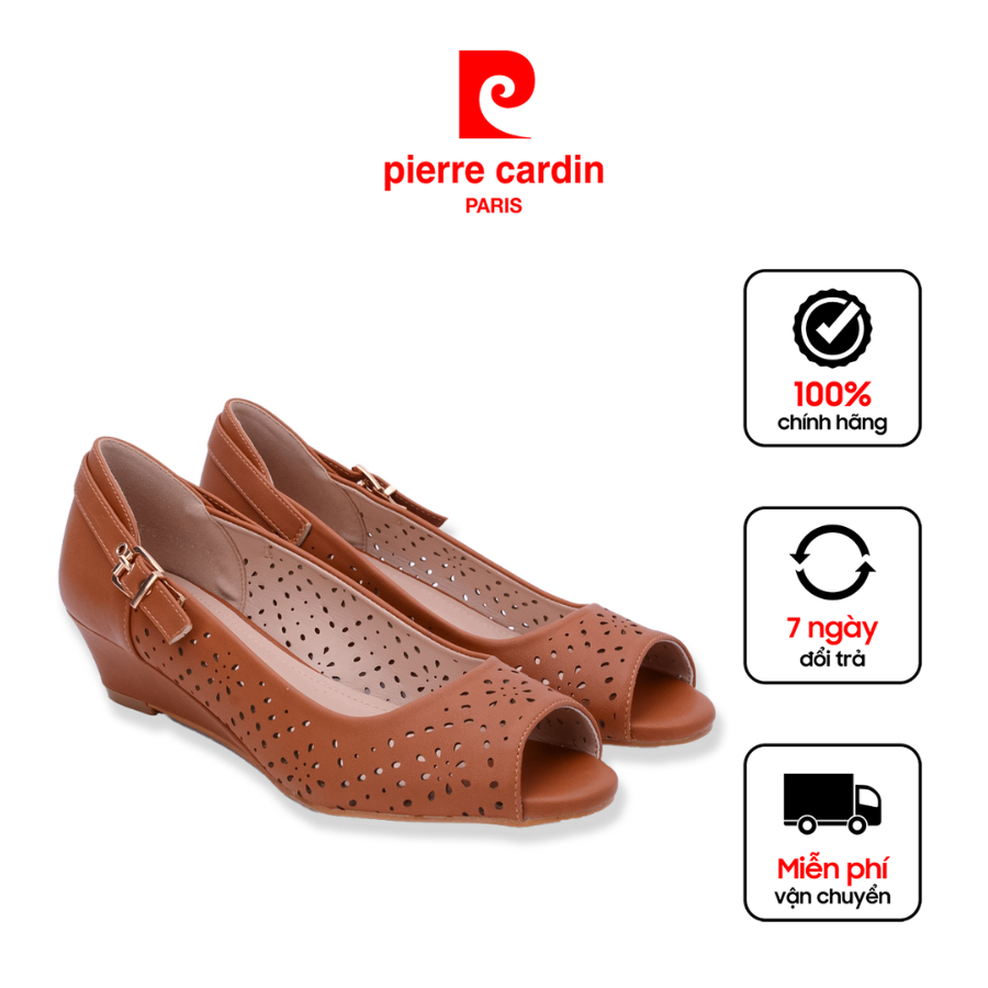Ảnh Sandal nữ Pierre Cardin da PU cao cấp,đế cao 3cm, họa tiết hoa, có khóa cài, không gây đau chân - 251 2