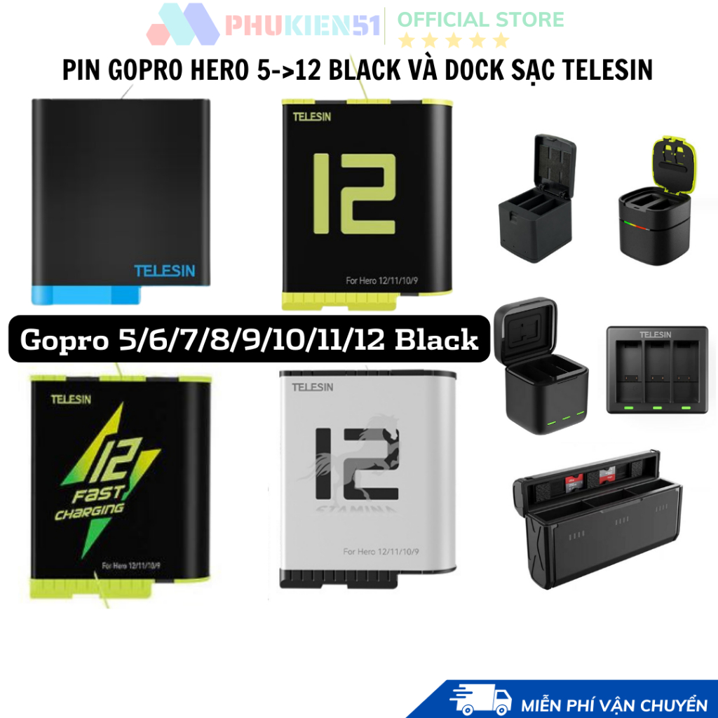 Hộp Sạc và Pin Telesin cho Gopro Hero12 11 10 9 8 7 6 5 Black | Shopee ...