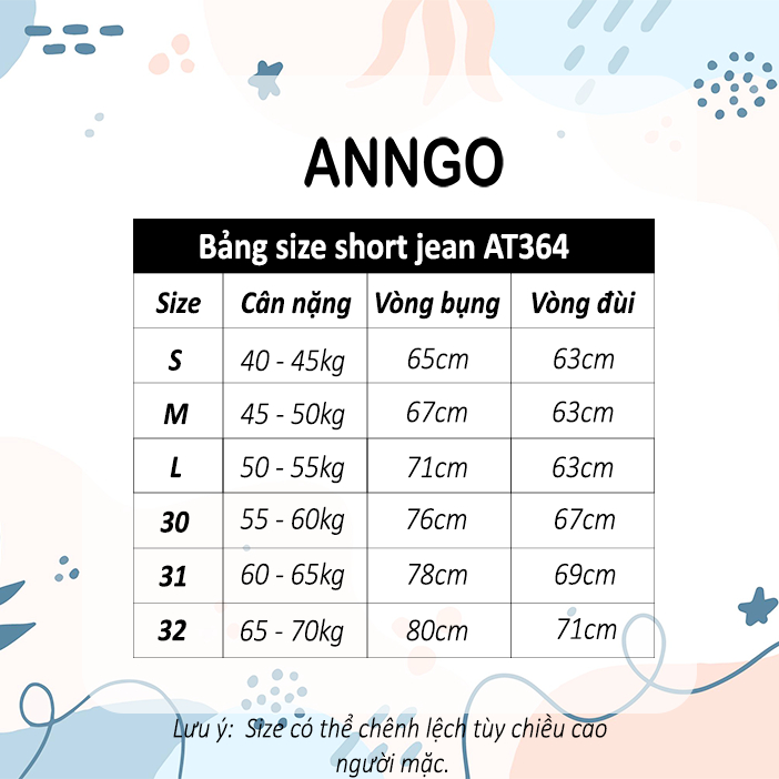 (Có big size) Quần short jean nữ lưng cao ống rộng, quần đùi bò không co giãn Anngo - AT364