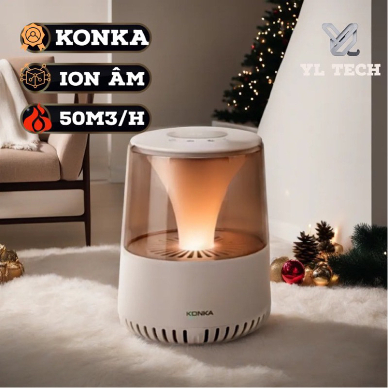 [ Kèm 2 Lõi Lọc ] Máy lọc không khí ôtô, bàn làm việc Hãng Konka - Tạo ion âm - Điều khiển qua app - Tích hợp đèn ngủ