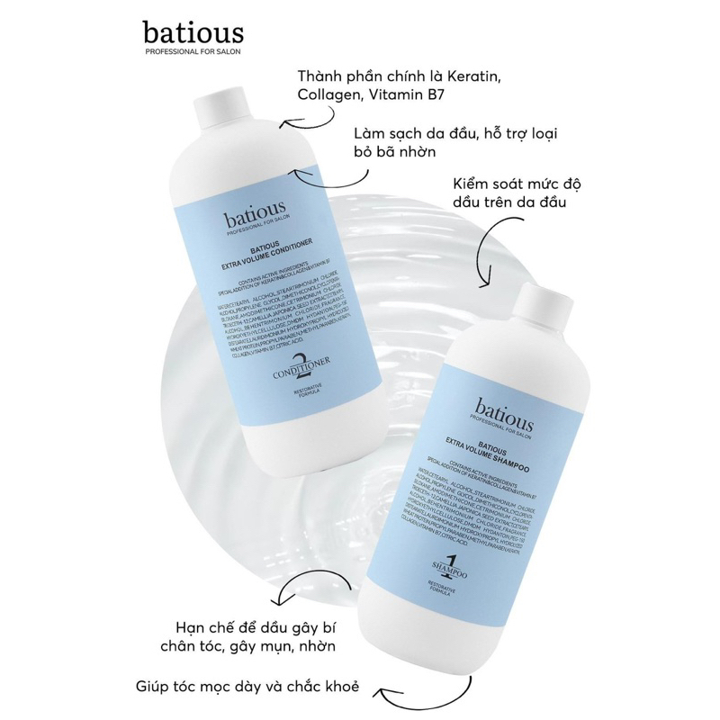 Cặp dầu gội xả Batious 500ml 960ml hạn 2028 - Phục Hồi Tóc Hư Tổn Đa Tầng Batious 3 màu IS470