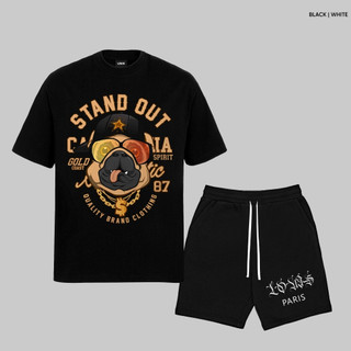 Bộ Thể Thao Hè Tay Ngắn Phối 5D Mặt Cún STAND OUT Sành Điệu, Chất Liệu Cotton Khô Mềm Mịn Thấm Hút Mồ Hôi Siêu Tốt