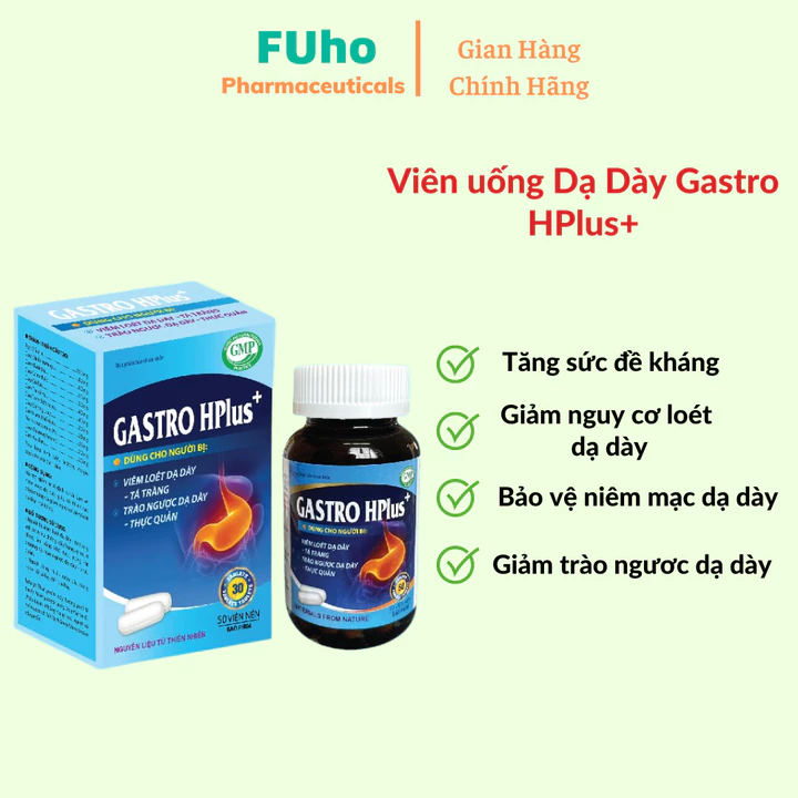 Viên uống dạ dày Gastro Hplus, Giảm triệu chứng nóng rát thượng vị, giảm trào ngược dạ dày Duocphamfuho Hộp 30 viên