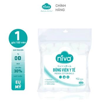 [COMBO 10-20] Gói 100 Bông Gòn Viên Tròn Y Tế NIVA Yc2 Đường Kính 16mm Nhét Tai Cho Phụ Nữ Sau Sinh