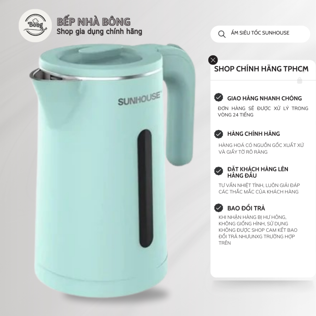 Ấm siêu tốc inox 2 lớp 1.8L SUNHOUSE SHD1351,Công suất 1500W | Shopee ...