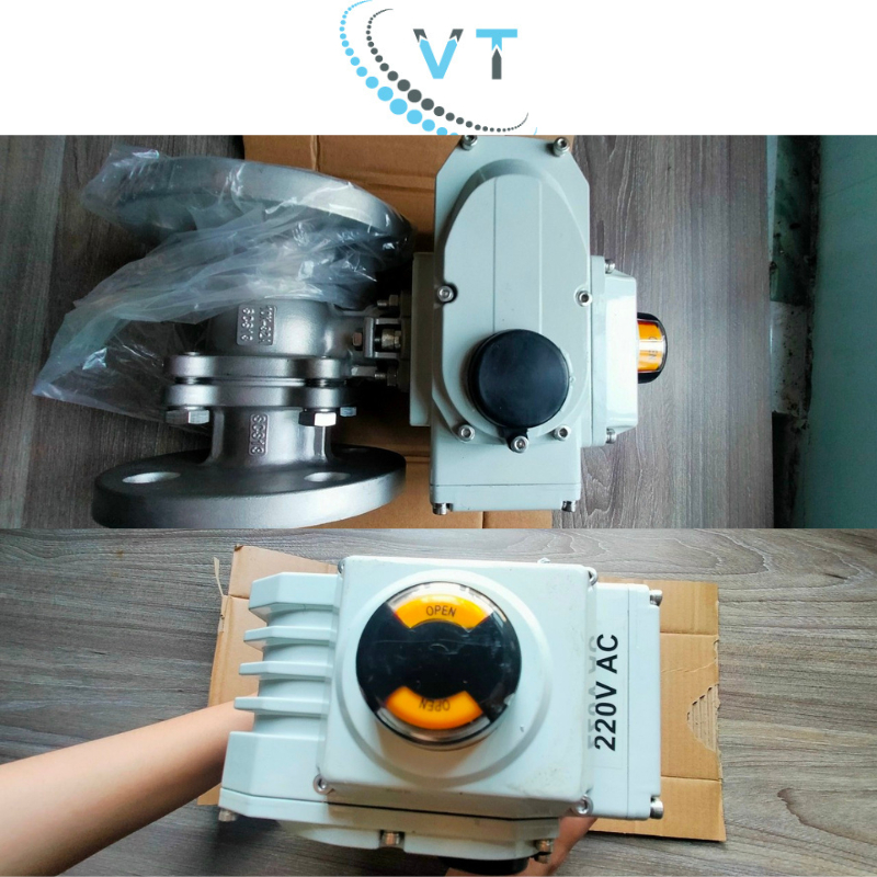 Van bi mặt bích JIS10K CF8 điều khiển điện on/off 220V  DN15-DN50