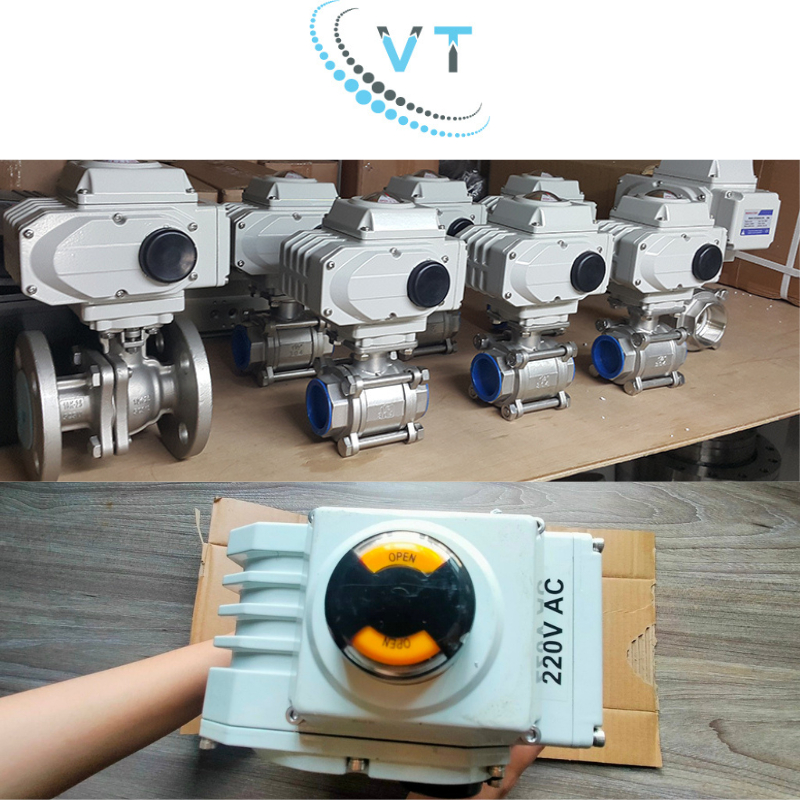Van bi mặt bích JIS10K CF8 điều khiển điện on/off 220V  DN15-DN50