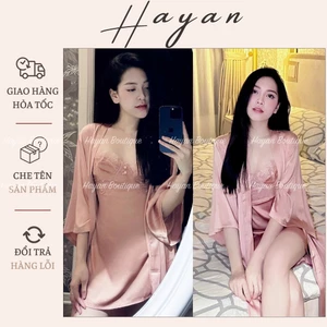 HT394 Set váy ngủ và áo choàng phối ren sang chảnh có GỌNG nâng ngực gợi cảm HT394 (241+202)