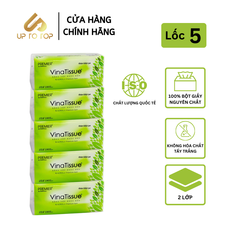 Ảnh Khăn giấy lụa giấy ăn rút PREMIER Vinatissue 180 tờ chính hãng, siêu mềm mịn không tẩy trắng 2