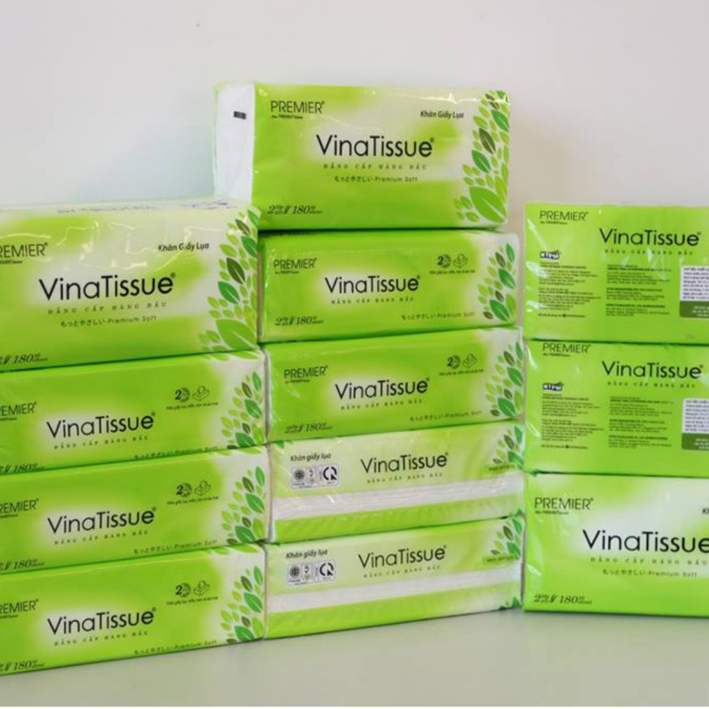 Ảnh Khăn giấy lụa giấy ăn rút PREMIER Vinatissue 180 tờ chính hãng, siêu mềm mịn không tẩy trắng 3