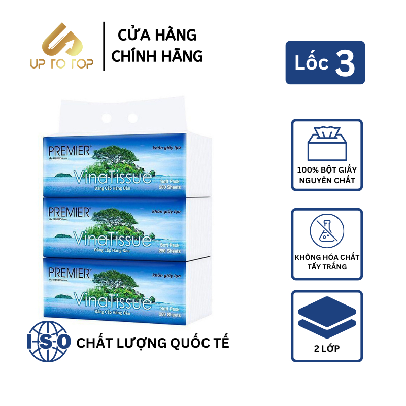 Ảnh Khăn giấy lụa giấy ăn rút PREMIER Vinatissue 280 tờ chính hãng, siêu mềm mịn không tẩy trắng 2