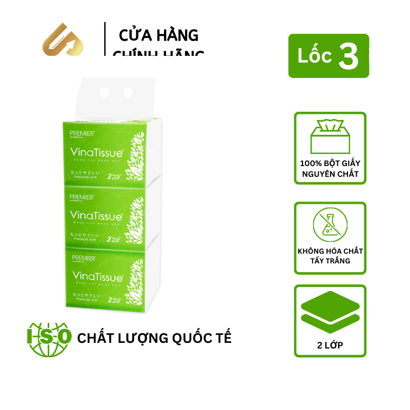 Ảnh Khăn giấy lụa giấy ăn rút PREMIER Vinatissue 200 tờ chính hãng, siêu mềm mịn không tẩy trắng 1