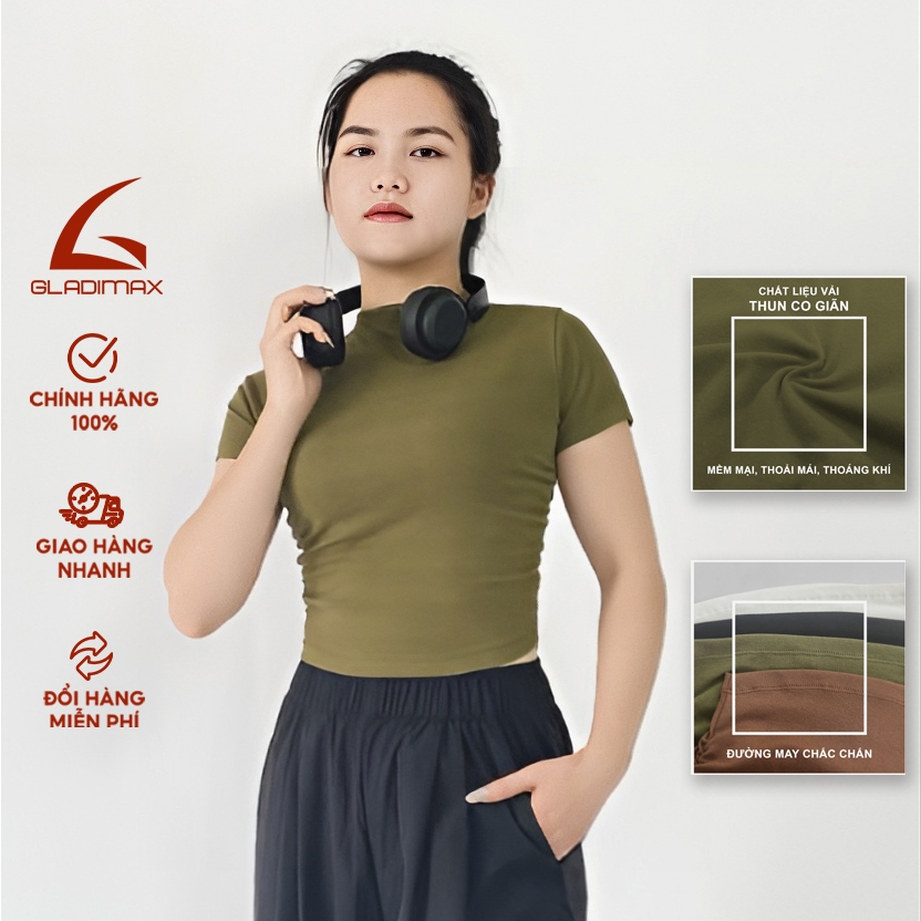 Ảnh Áo Croptop cộc tay Gladimax F88 chất thun cotton co giãn, cổ cao, nhún eo cá tính, trẻ chung 1