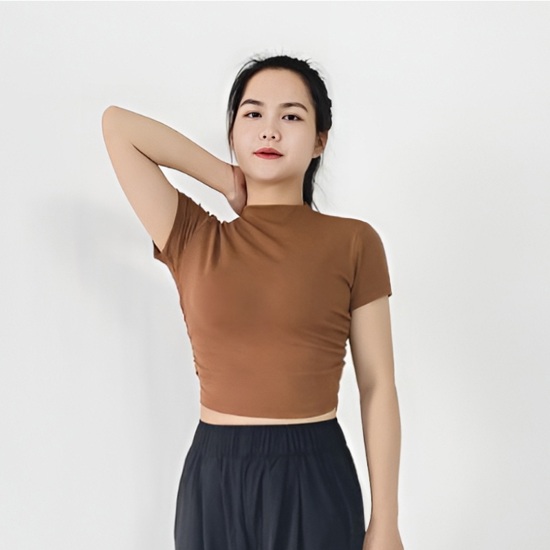 Ảnh Áo Croptop cộc tay Gladimax F88 chất thun cotton co giãn, cổ cao, nhún eo cá tính, trẻ chung 2