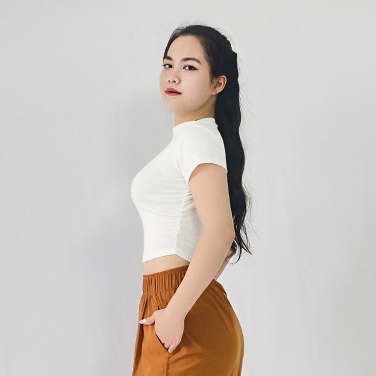 Ảnh Áo Croptop cộc tay Gladimax F88 chất thun cotton co giãn, cổ cao, nhún eo cá tính, trẻ chung 4