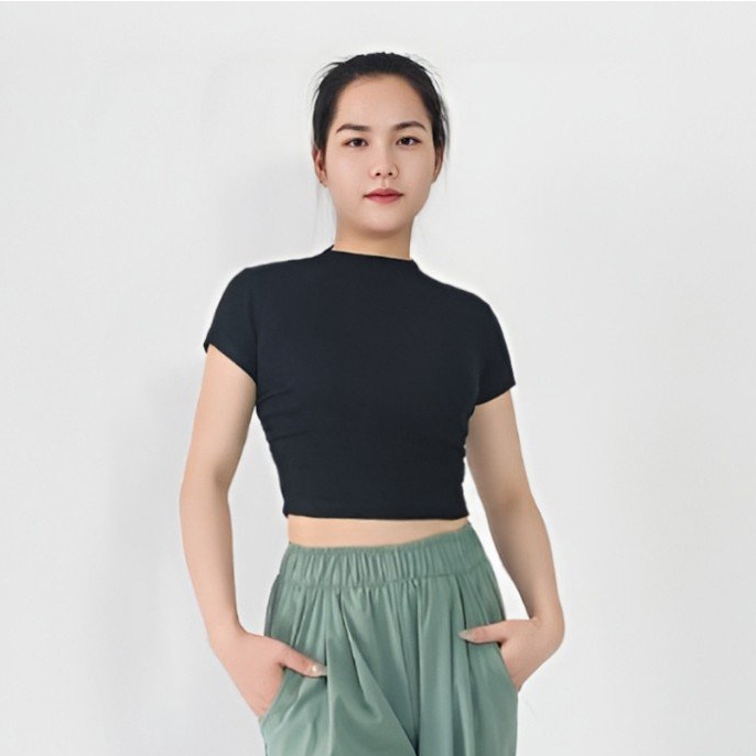 Ảnh Áo Croptop cộc tay Gladimax F88 chất thun cotton co giãn, cổ cao, nhún eo cá tính, trẻ chung 3