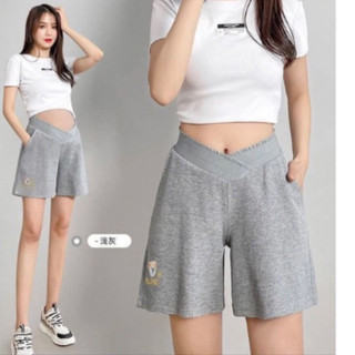 Quần đùi bầu cạp chéo thêu gấu thời trang trẻ trung cho Mẹ Bầu chất tổ ong mềm nhẹ