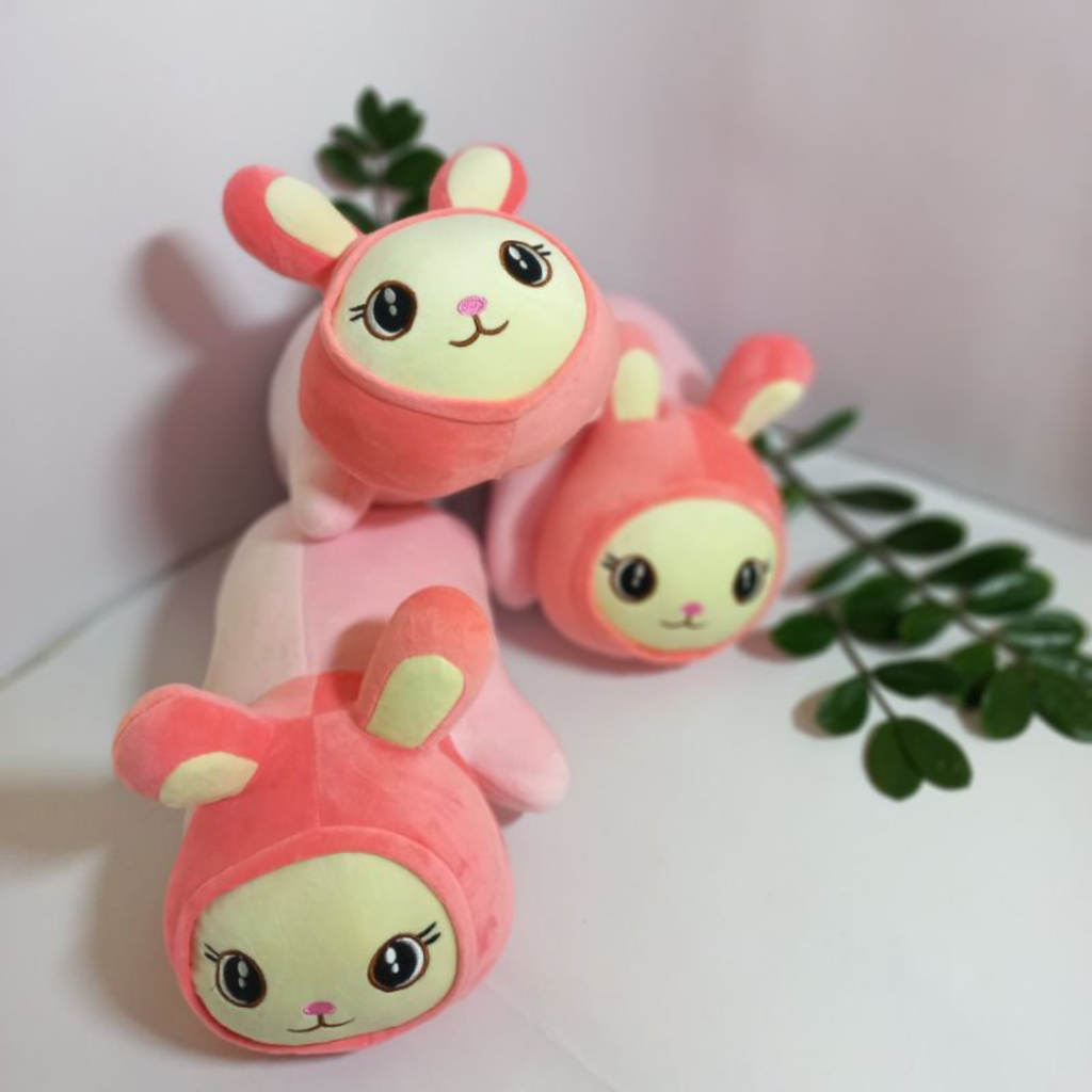 Gấu bông Thỏ hồng nằm mềm mịn đáng yêu, Thỏ hồng quà tặng dễ thương cho bé Size 45cm