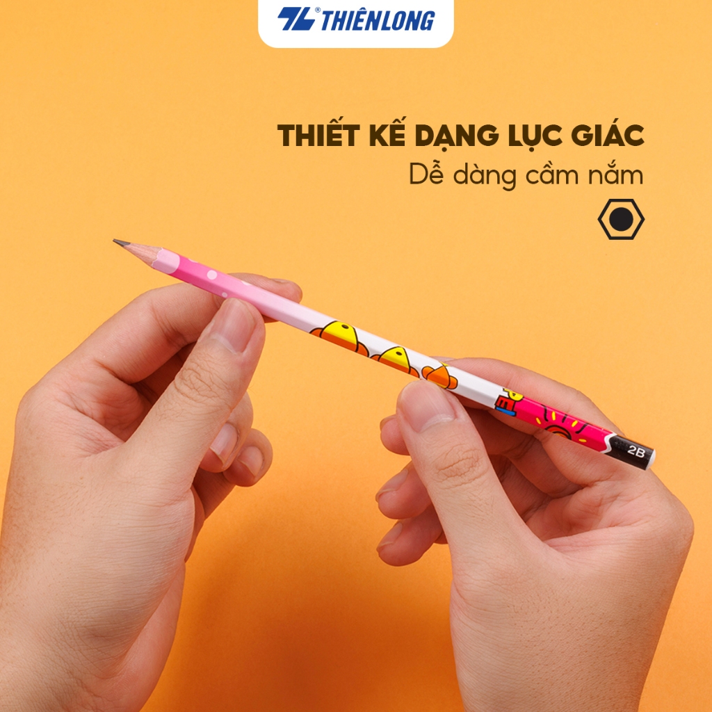 Combo 5 Bút chì gỗ Thiên Long TP GP-03, độ cứng 2B, thân lục giác, bút lướt nhẹ nhàng trên bề mặt viết, màu ngẫu nhiên | BigBuy360 - bigbuy360.vn