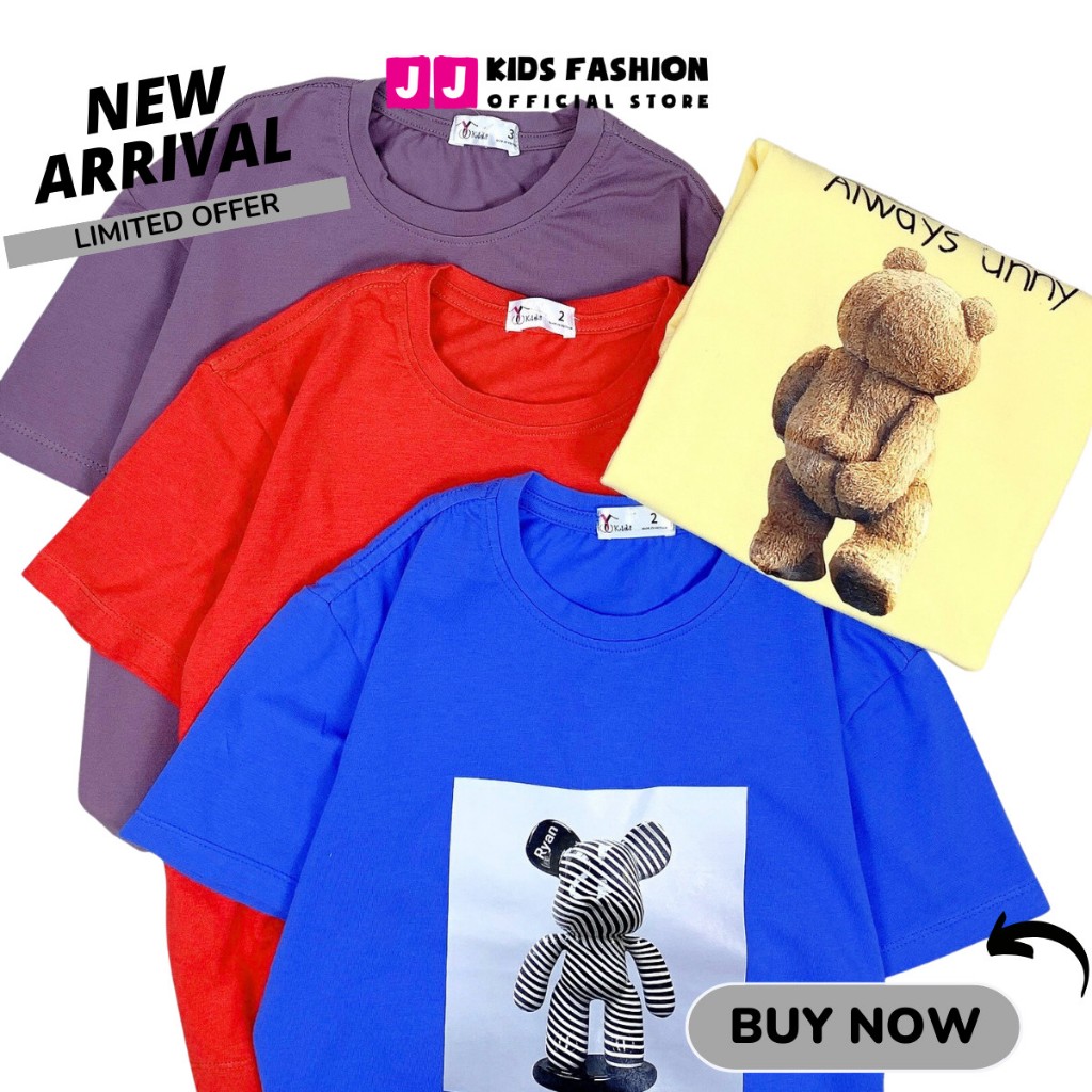 Áo thun cộc tay mùa hè JJ Kids chất cotton co giản cho trẻ em 2,3,4,5,6,7,8,9,10,11,12 tuổi[JJK_B143