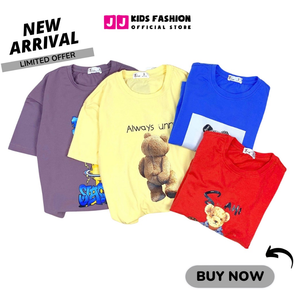 Áo thun cộc tay mùa hè JJ Kids chất cotton co giản cho trẻ em 2,3,4,5,6,7,8,9,10,11,12 tuổi[JJK_B143