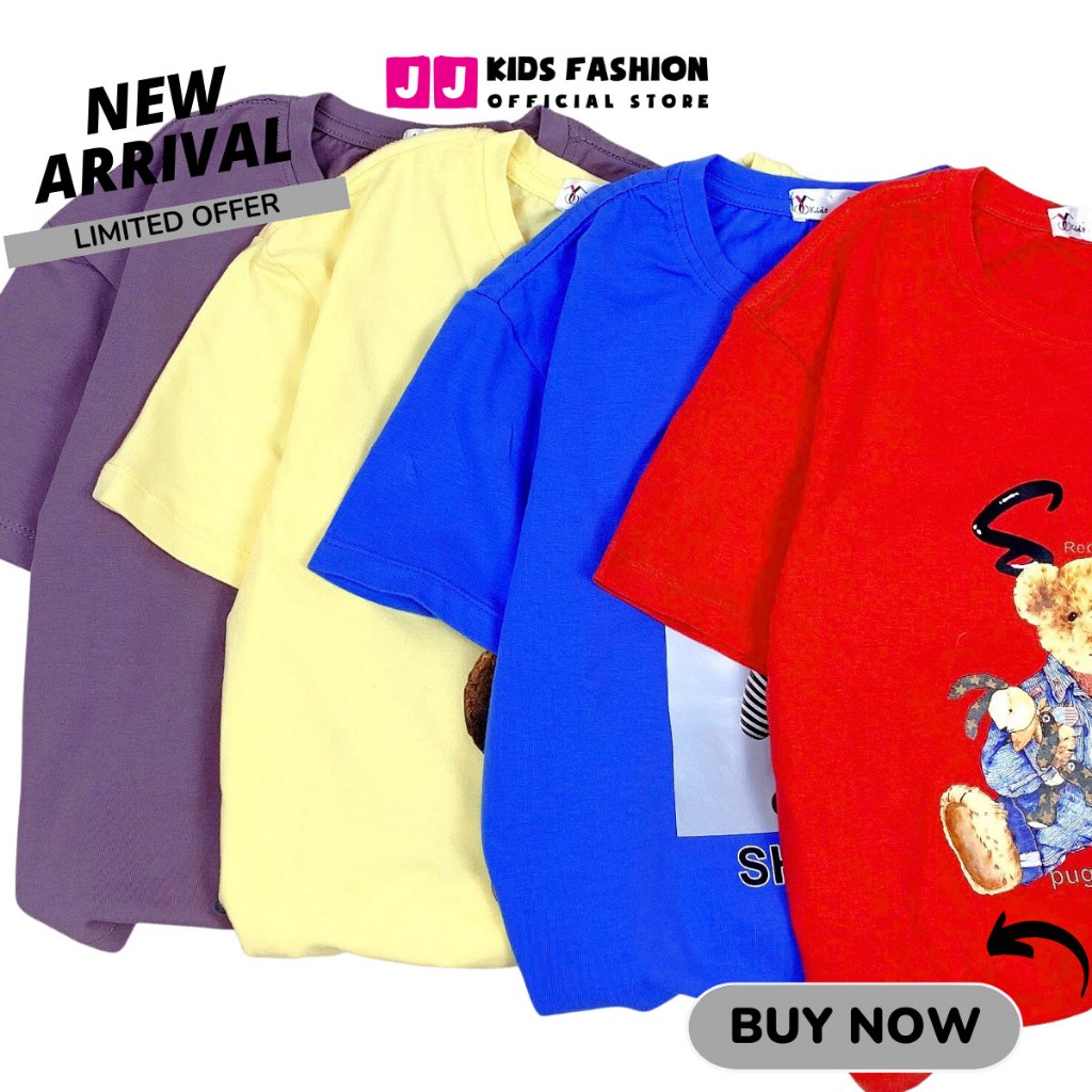 Áo thun cộc tay mùa hè JJ Kids chất cotton co giản cho trẻ em 2,3,4,5,6,7,8,9,10,11,12 tuổi[JJK_B143