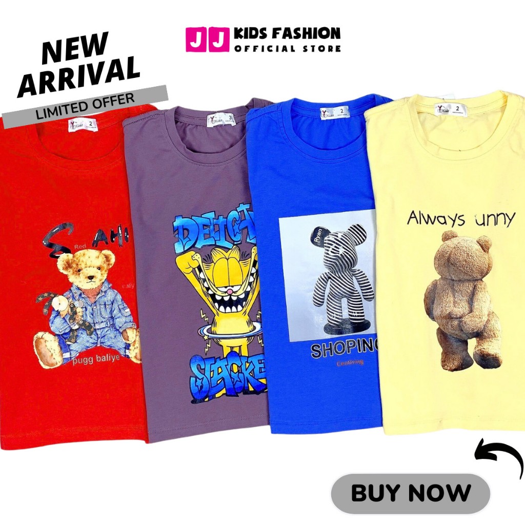 Áo thun cộc tay mùa hè JJ Kids chất cotton co giản cho trẻ em 2,3,4,5,6,7,8,9,10,11,12 tuổi[JJK_B143