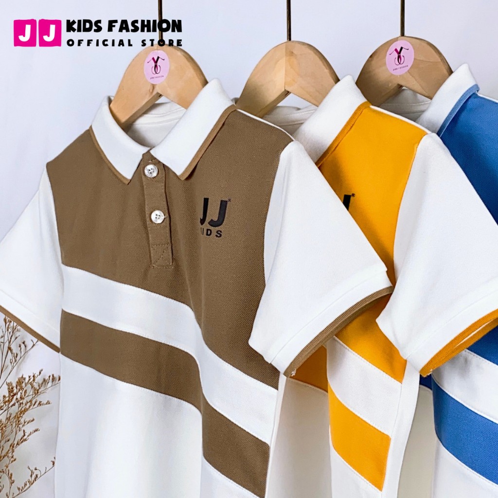 Áo thun polo cho bé trai cộc tay có cổ cotton cá sấu full size 4 - 15 tuổi 22kg đến 43kg JJ Kids