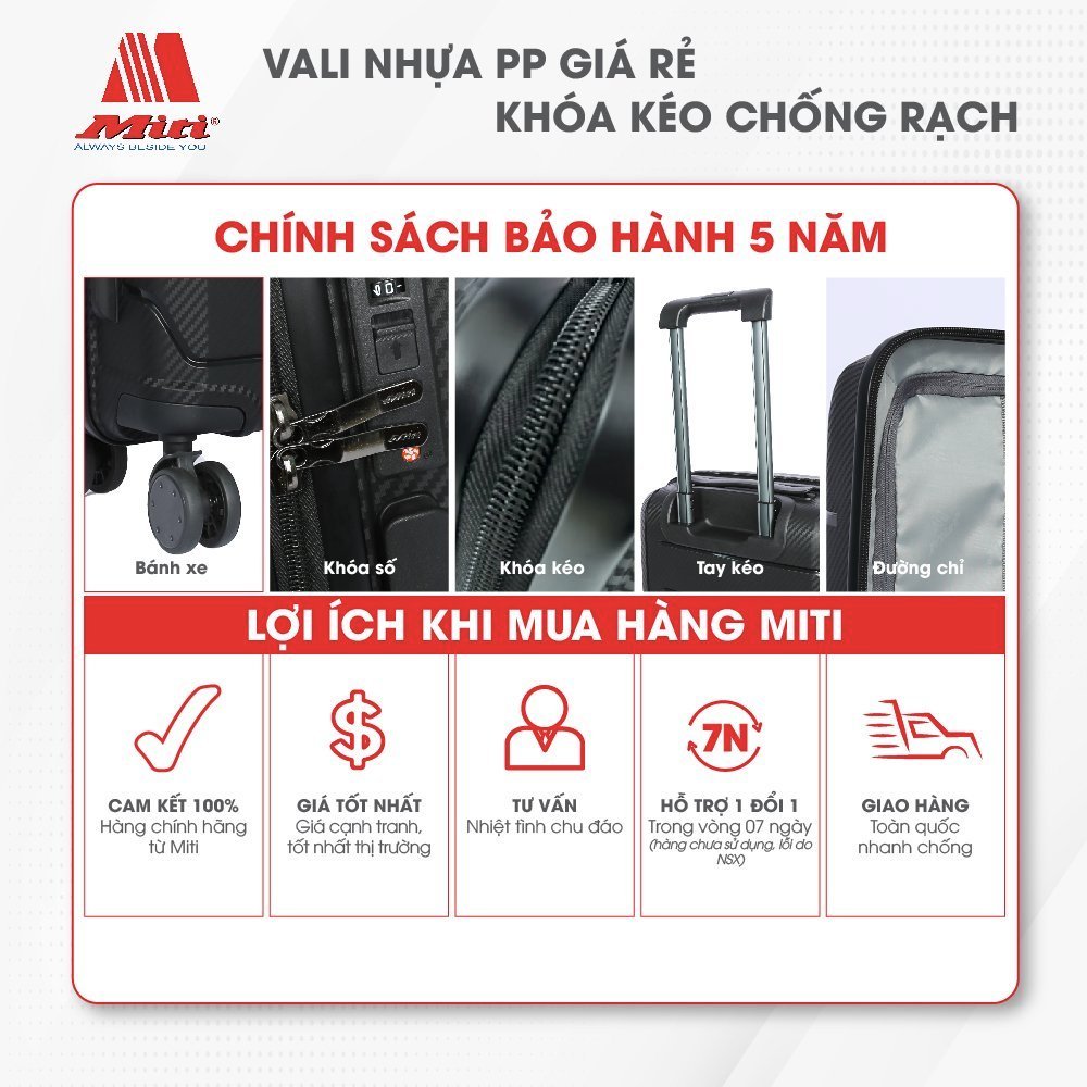 Ảnh Vali kéo du lịch Miti VL513049 nhựa 20 inch hành lý xách tay bảo hành 2