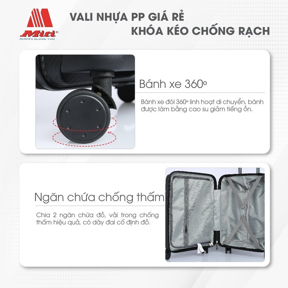 Ảnh Vali kéo du lịch Miti VL513049 nhựa 20 inch hành lý xách tay bảo hành 3