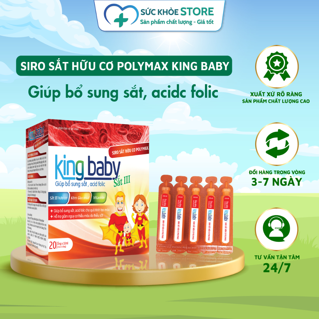 Siro Sắt Hữu Cơ Polymax KING BABY giúp Bổ sung Sắt, Acid folic, Hỗ trợ ...