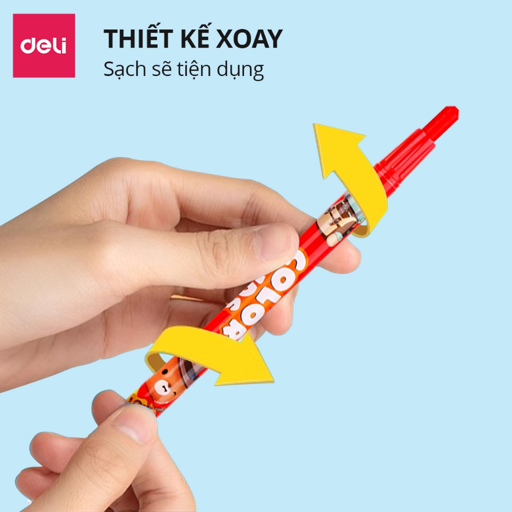 [TRỢ GIÁ] Bút Sáp Vặn Gấu Con Deli 12/24 Màu Sáp Tươi Sáng Lên Màu Chuẩn An Toàn Cho Trẻ Nhỏ Học Sinh Tô Vẽ Tranh