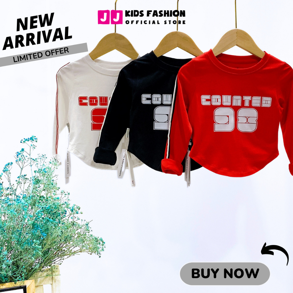 Áo thun croptop cho bé gái, áo phông croptop bé gái cao cấp dài tay full size | JJ Kids Fashion
