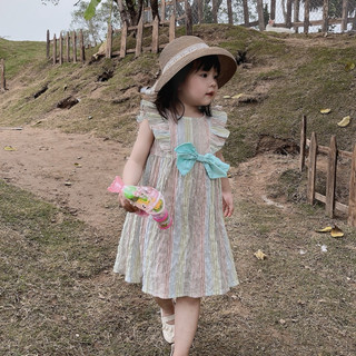 Váy bé gái đính nơ thô đũi kẻ 1-7 tuổi (9-26kg) N0093