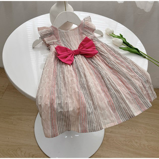 Váy bé gái đính nơ thô đũi kẻ 1-7 tuổi (9-26kg) N0093