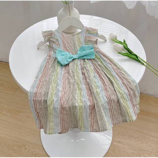 Váy bé gái đính nơ thô đũi kẻ 1-7 tuổi (9-26kg) N0093