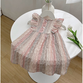 Váy bé gái đính nơ thô đũi kẻ 1-7 tuổi (9-26kg) N0093