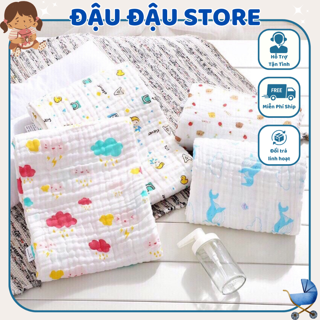 KHĂN TẮM 6 LỚP , KHĂN QUẤN XÔ MUSLIN 6 LỚP MỀM MẠI , AN TOÀN CHO BÉ KÍCH THƯỚC 110x110cm Đậu Đậu Store