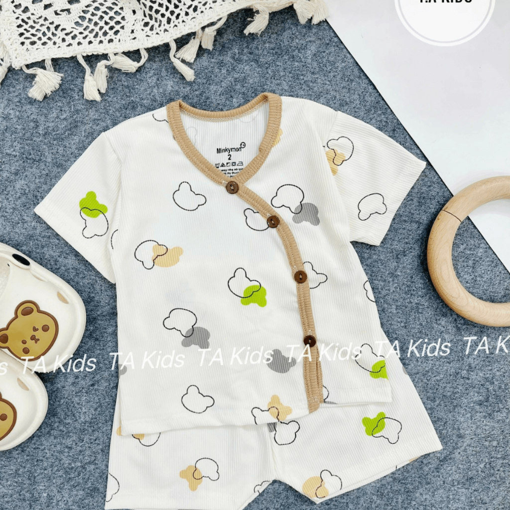 Set 5 Bộ Cộc Tay Vạt Chéo Cúc chéo Tăm Lạnh Cho Bé Sơ sinh,Bé Trai, Bé Gái 4-15kg Đậu Đậu Store freeship
