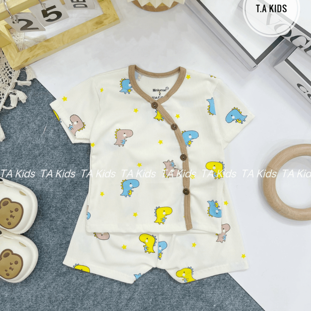 Set 5 Bộ Cộc Tay Vạt Chéo Cúc chéo Tăm Lạnh Cho Bé Sơ sinh,Bé Trai, Bé Gái 4-15kg Đậu Đậu Store freeship