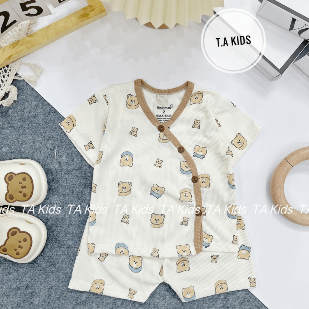 Set 5 Bộ Cộc Tay Vạt Chéo Cúc chéo Tăm Lạnh Cho Bé Sơ sinh,Bé Trai, Bé Gái 4-15kg Đậu Đậu Store freeship