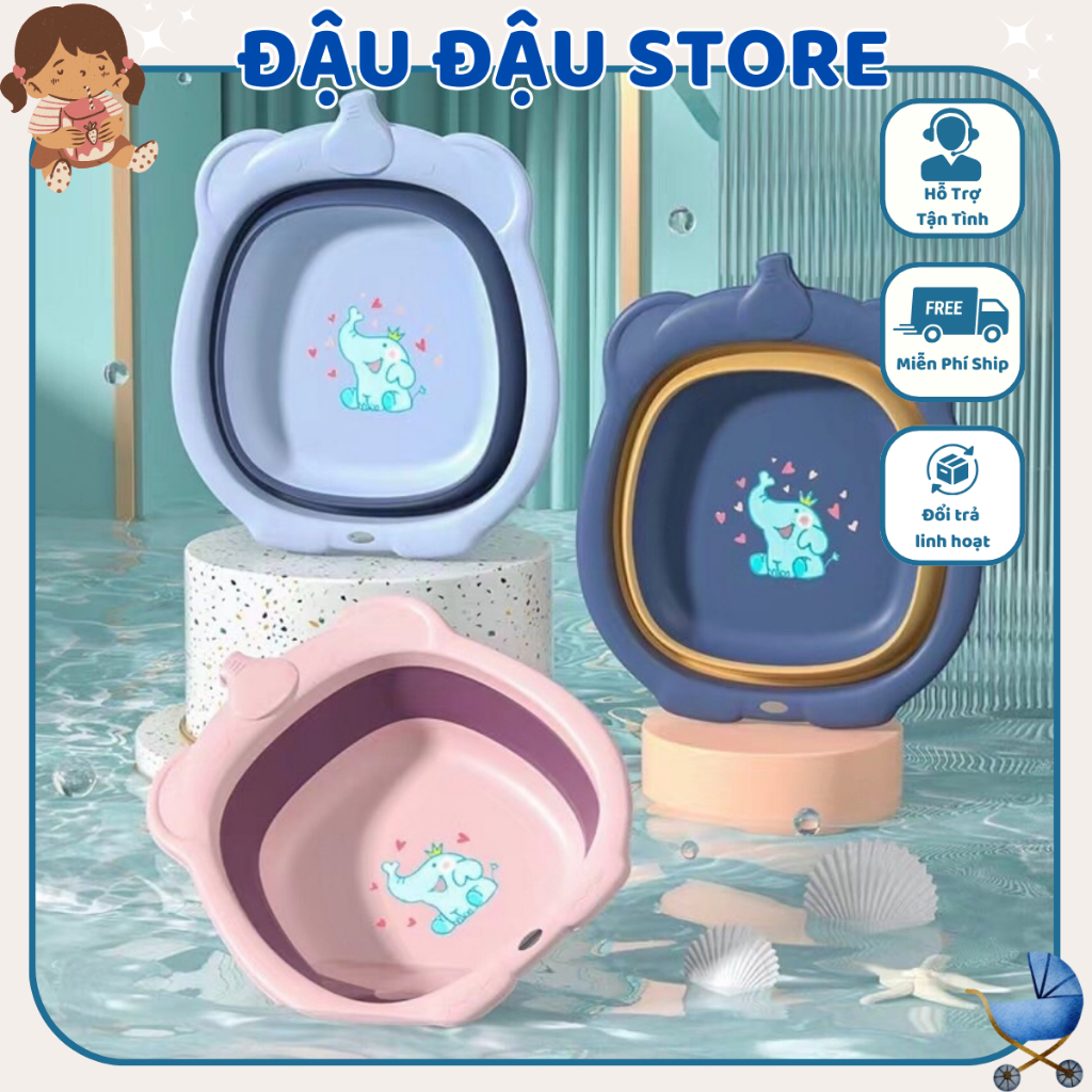 Chậu Rửa Mặt Gấp Gọn Hình Voi Tiện Dụng, Dễ Sử Dụng Cho Bé Đậu Đậu Store