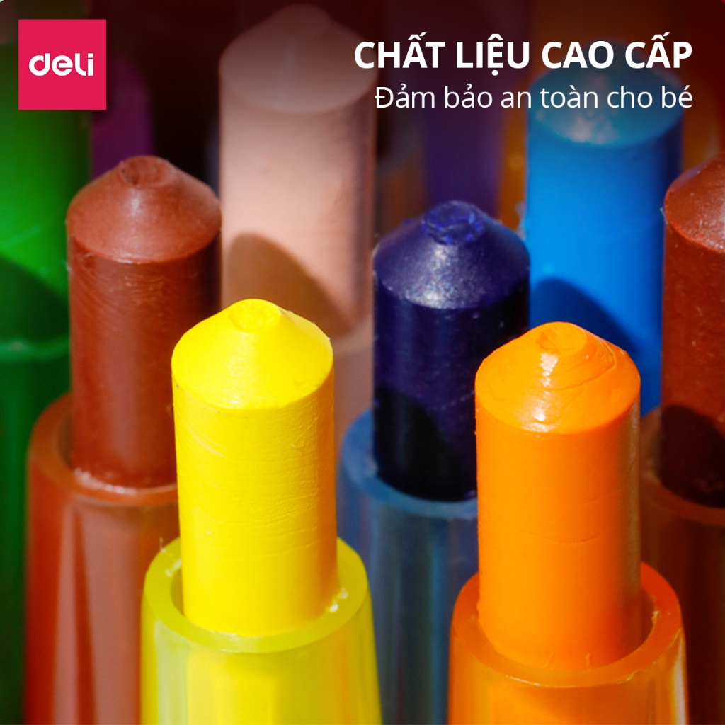 [TRỢ GIÁ] Bút Sáp Vặn Gấu Con Deli 12/24 Màu Sáp Tươi Sáng Lên Màu Chuẩn An Toàn Cho Trẻ Nhỏ Học Sinh Tô Vẽ Tranh